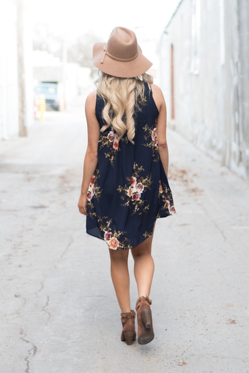 Find a Reason Floral Sleeveless Dress ~ Navy