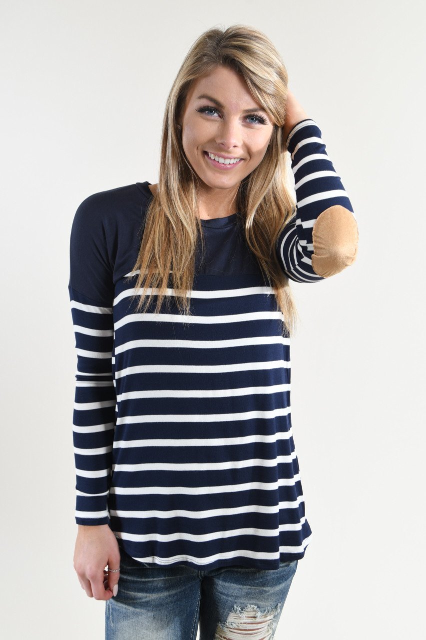 Long Sleeve Striped Navy Top