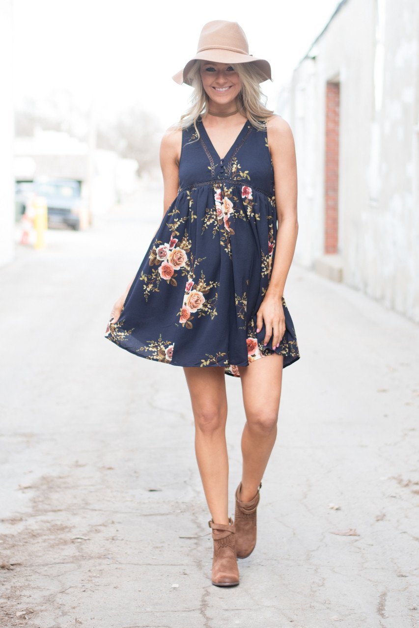 Find a Reason Floral Sleeveless Dress ~ Navy