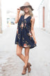Find a Reason Floral Sleeveless Dress ~ Navy