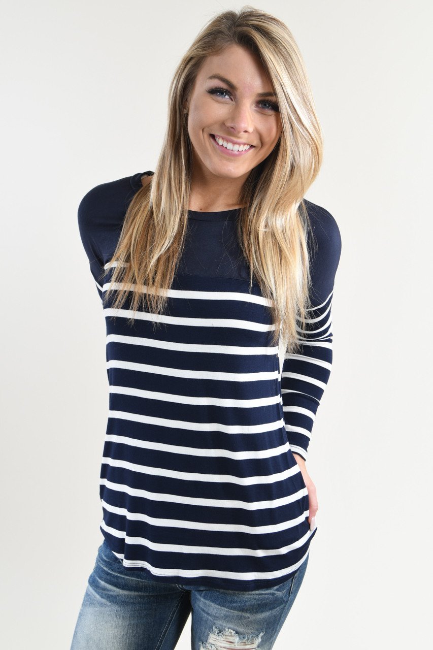 Long Sleeve Striped Navy Top