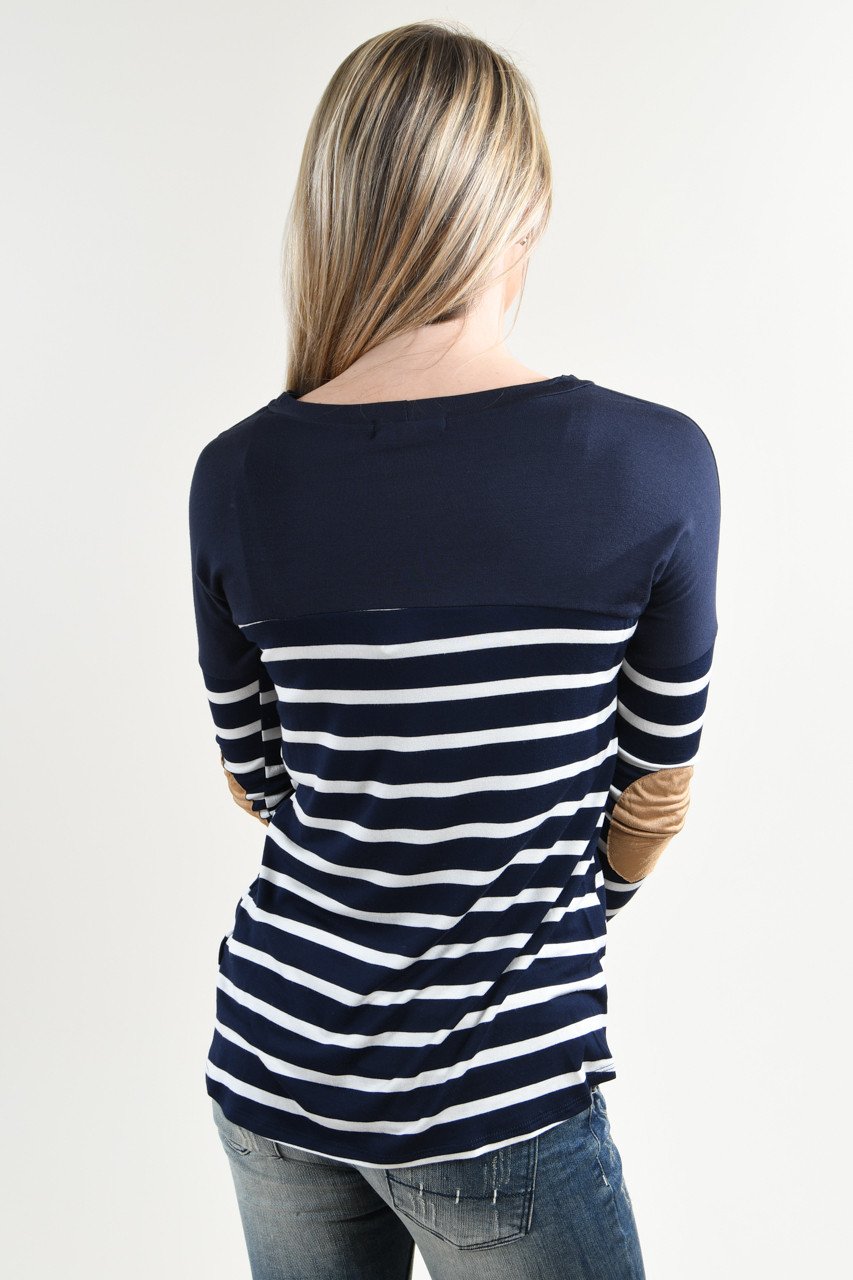 Long Sleeve Striped Navy Top