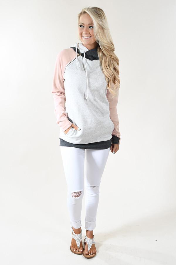 Ampersand Ave. Double Hooded Sweatshirt ~ Baseball Pink