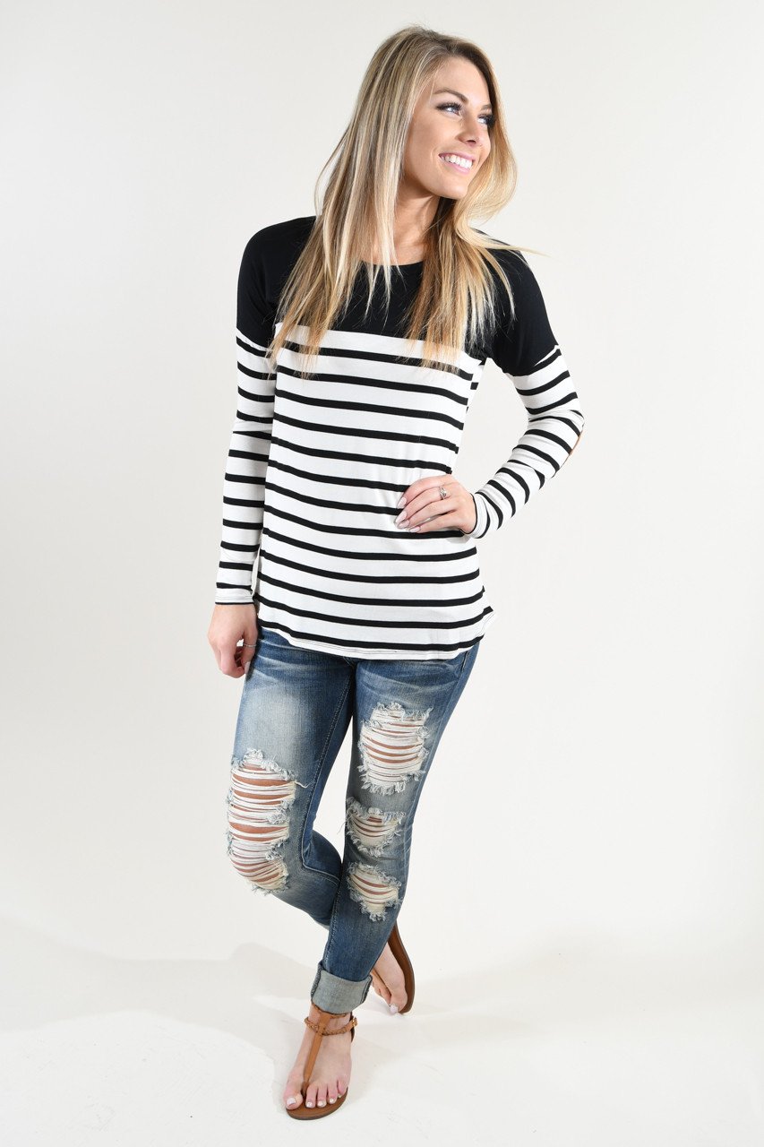 Long Sleeve Striped Black Top