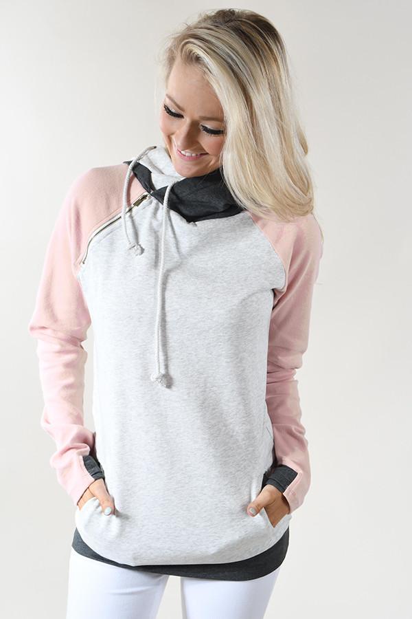 Ampersand Ave. Double Hooded Sweatshirt ~ Baseball Pink