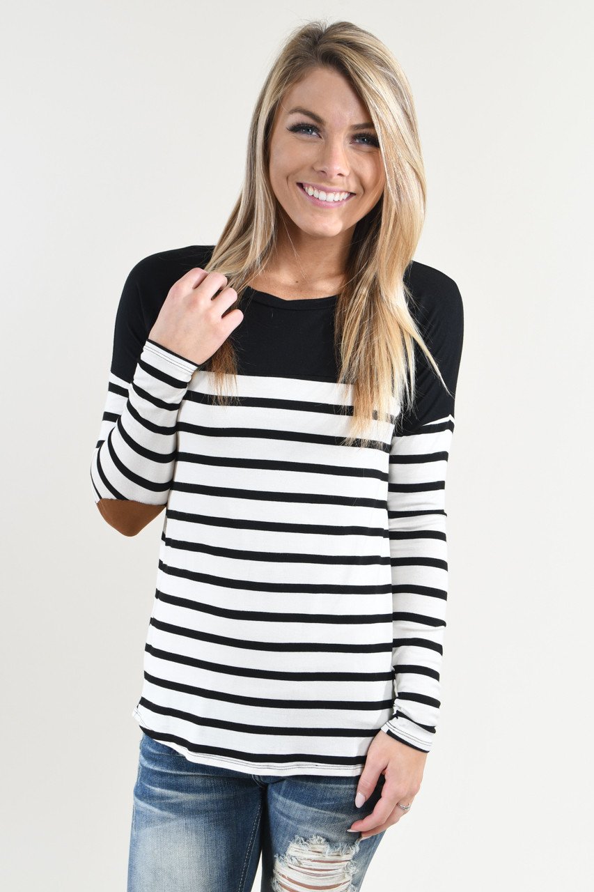 Long Sleeve Striped Black Top