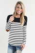 Long Sleeve Striped Black Top