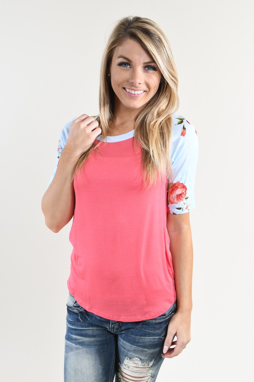 Watermelon Floral Sleeve Top