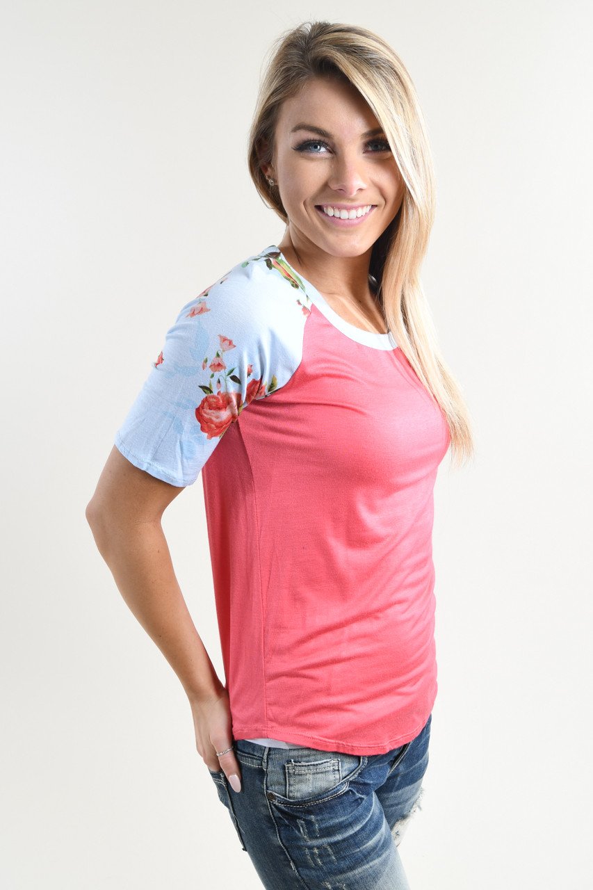 Watermelon Floral Sleeve Top