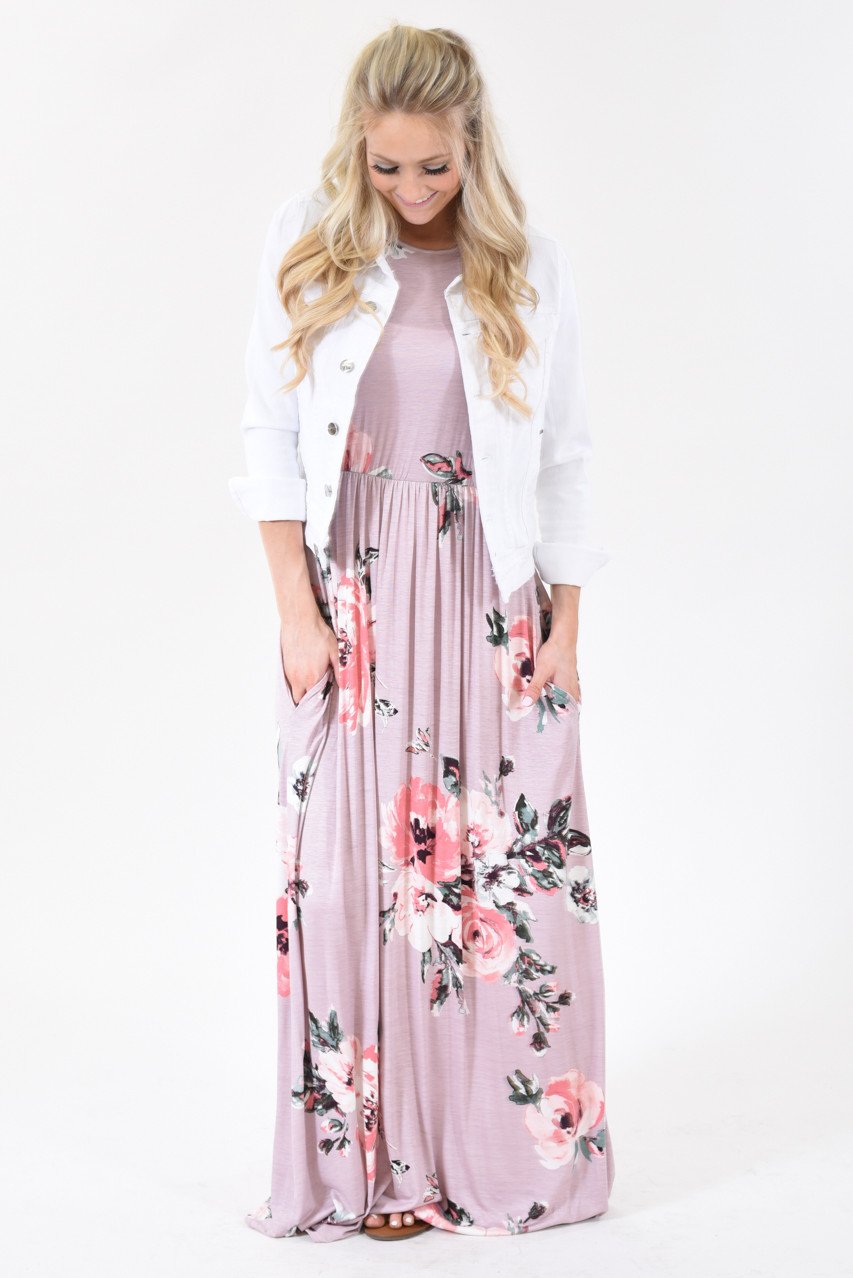 Cherished Love Mauve Floral Maxi Dress