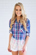 Navy & Red Ombre Plaid Top