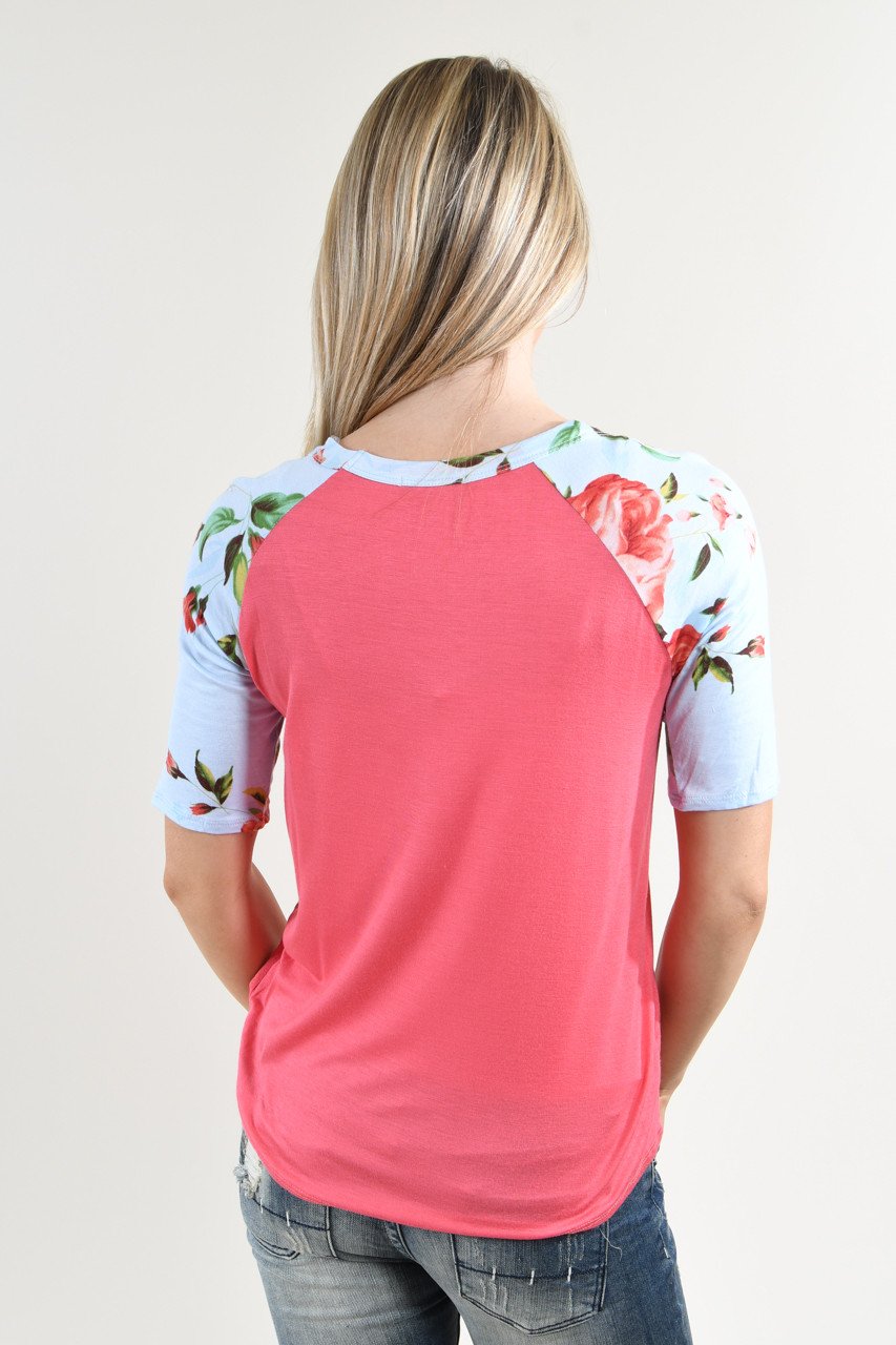 Watermelon Floral Sleeve Top