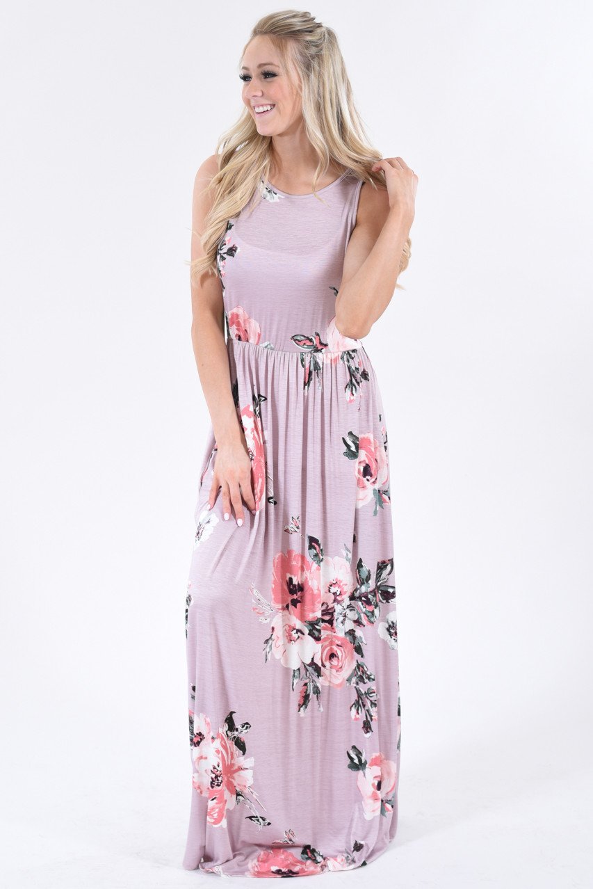 Cherished Love Mauve Floral Maxi Dress