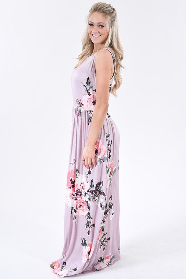 Cherished Love Mauve Floral Maxi Dress