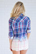 Navy & Red Ombre Plaid Top