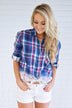 Navy & Red Ombre Plaid Top