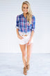 Navy & Red Ombre Plaid Top