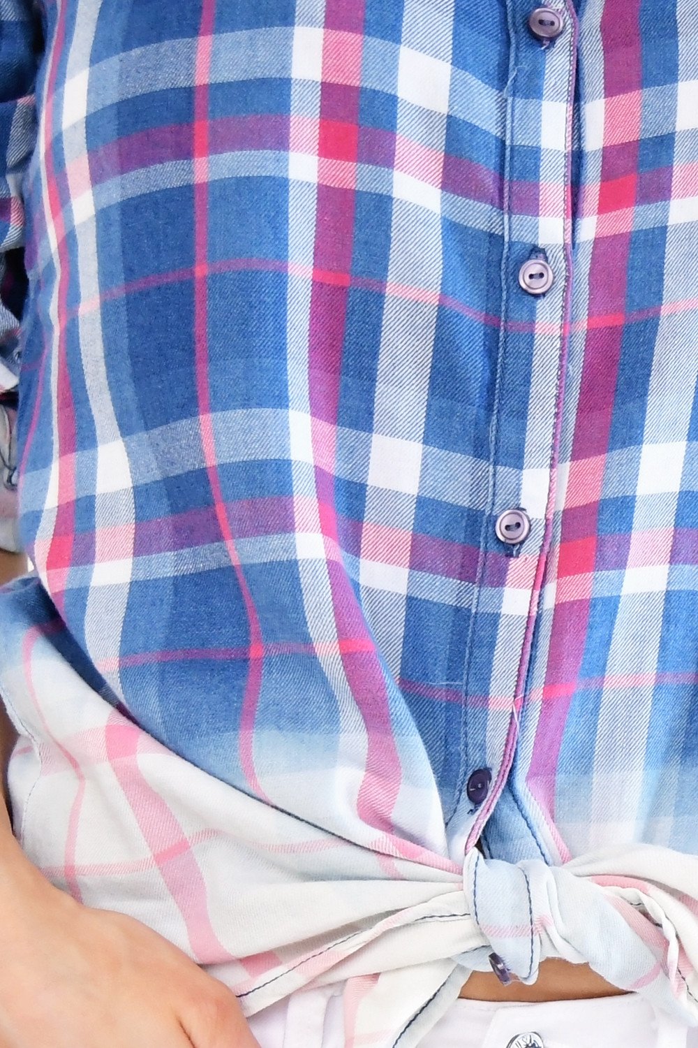 Navy & Red Ombre Plaid Top