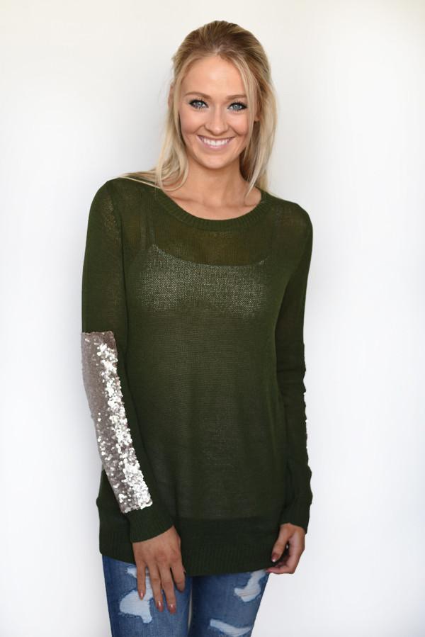 Leave a Little Sparkle Top - Olive
