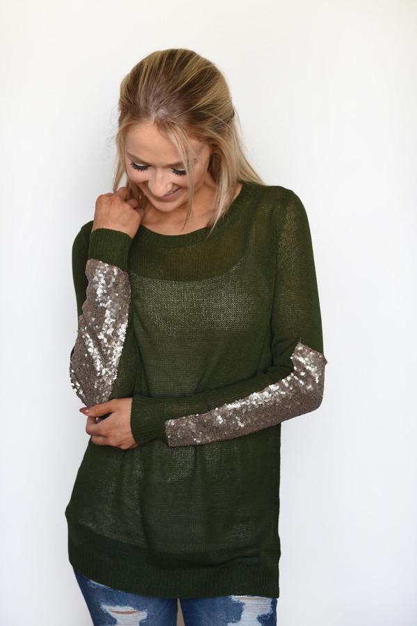 Leave a Little Sparkle Top - Olive