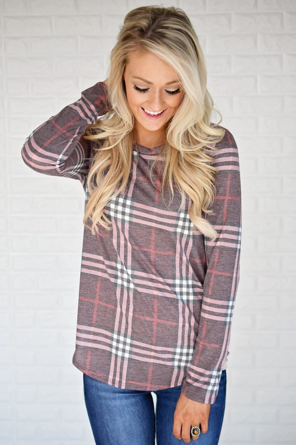 Perfectly Plaid Long Sleeve Top ~ Shades of Pink