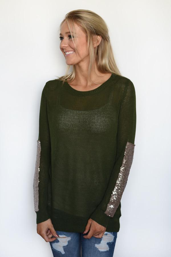 Leave a Little Sparkle Top - Olive