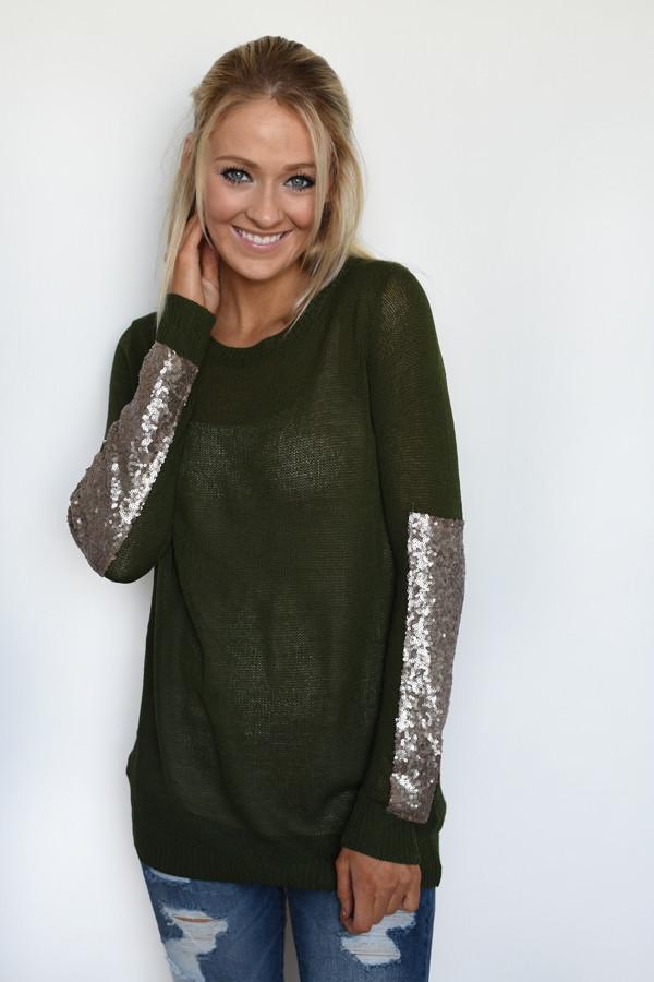 Leave a Little Sparkle Top - Olive