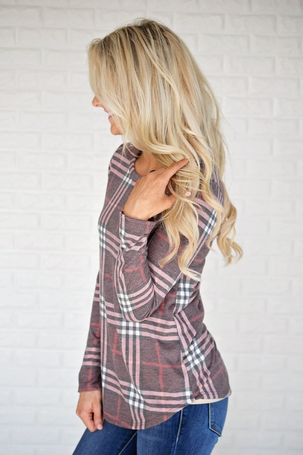 Perfectly Plaid Long Sleeve Top ~ Shades of Pink