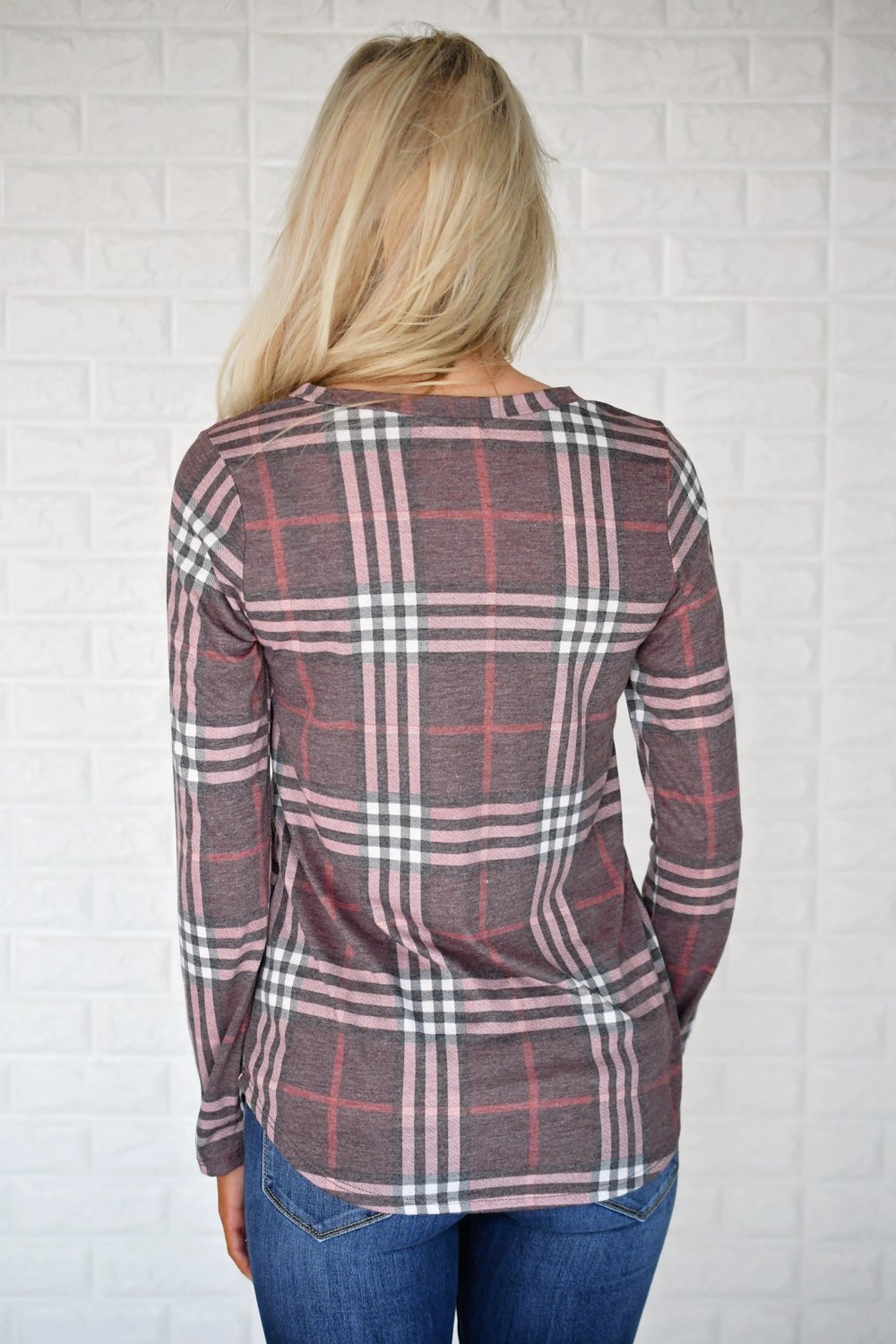 Perfectly Plaid Long Sleeve Top ~ Shades of Pink