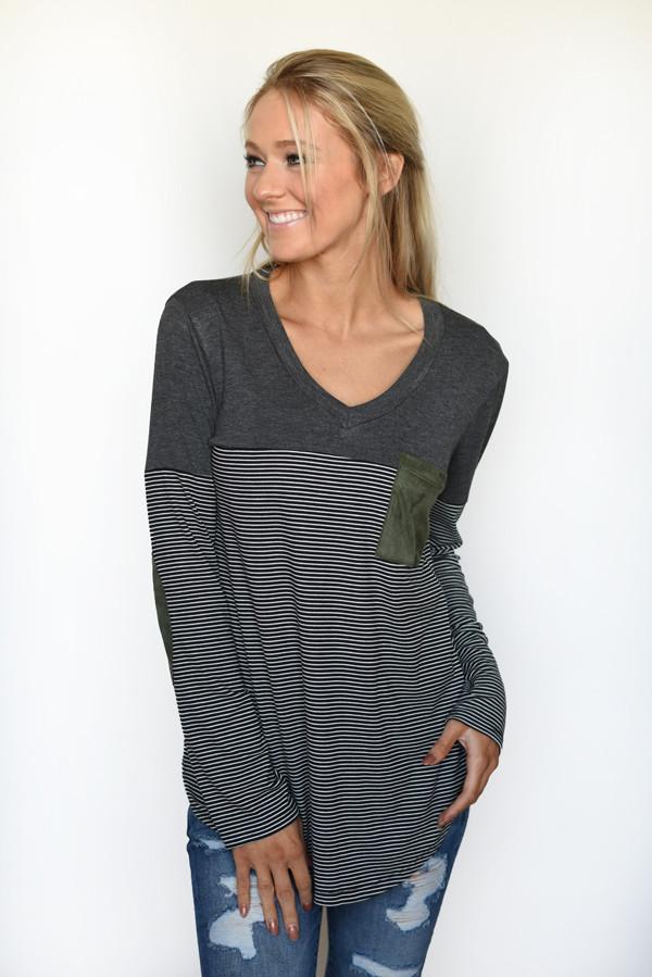 Olive & Black Pocket Top