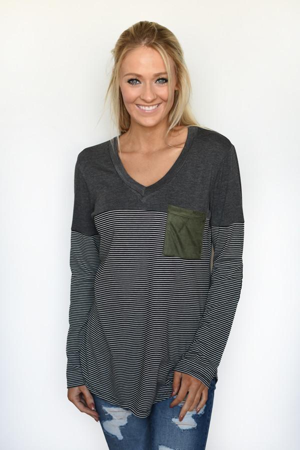 Olive & Black Pocket Top
