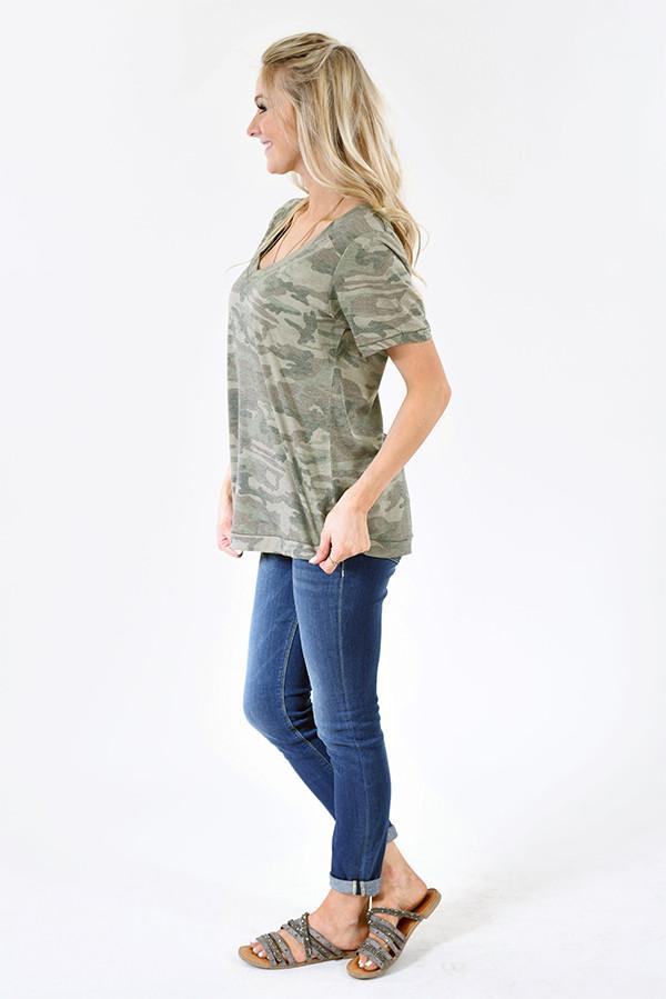 Basic Camo V-Neck Top