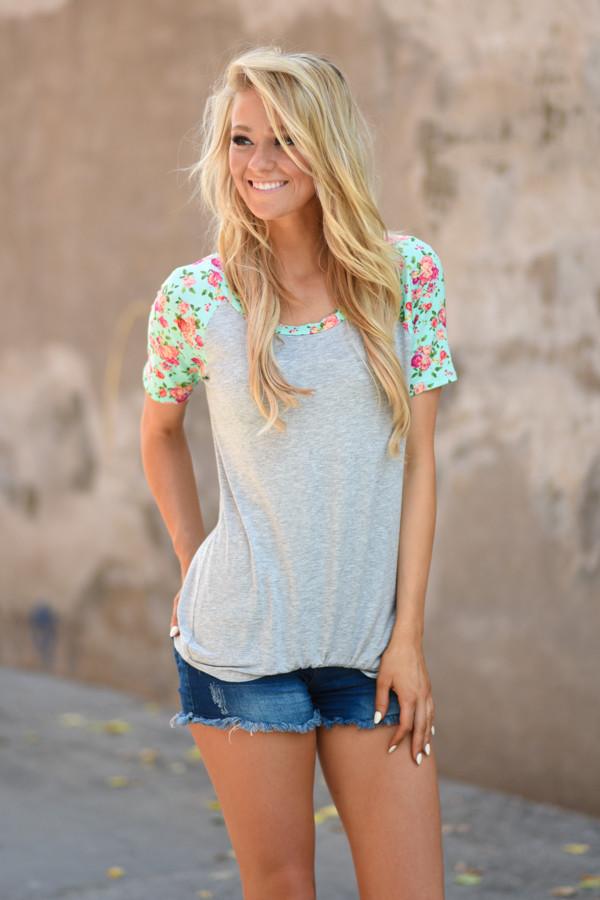 Mint Floral Sleeve Top
