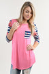 Pink Floral Striped Sleeve Top