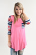 Pink Floral Striped Sleeve Top