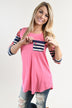 Pink Floral Striped Sleeve Top