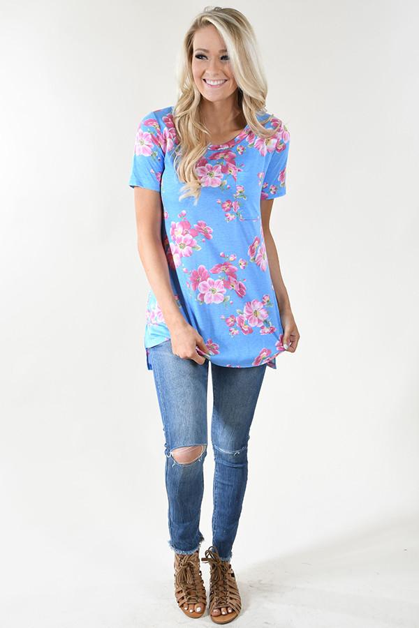 Hawaiian Fun Floral Top - Light Blue