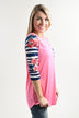 Pink Floral Striped Sleeve Top