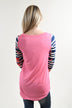 Pink Floral Striped Sleeve Top