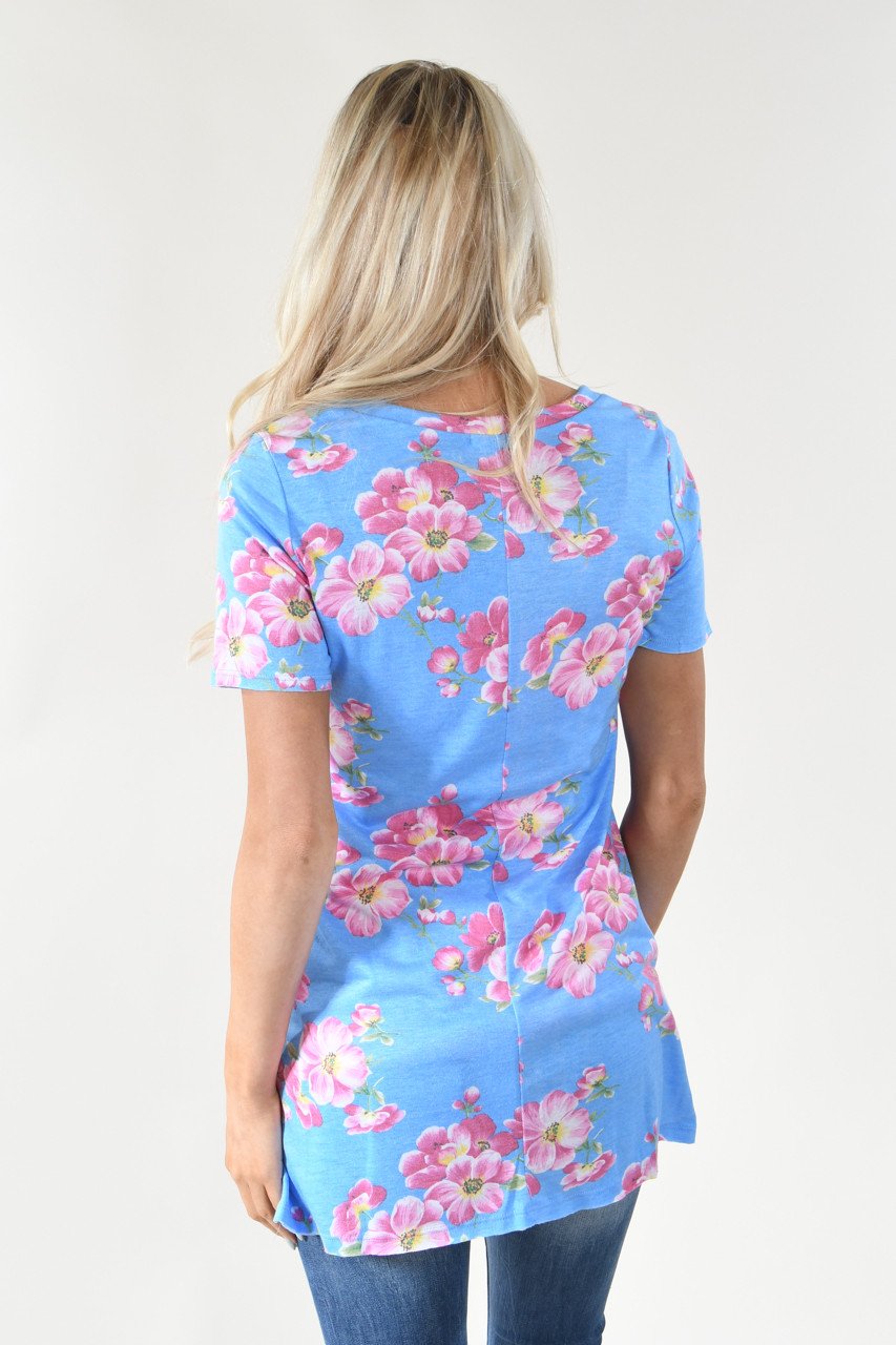 Hawaiian Fun Floral Top - Light Blue