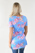 Hawaiian Fun Floral Top - Light Blue