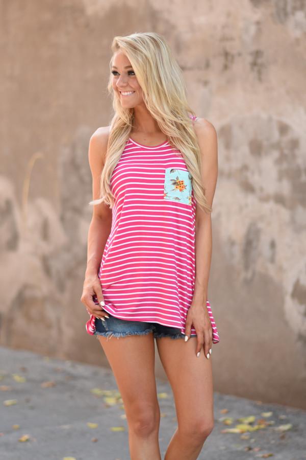 Put a Bow on it Floral Striped Tank
