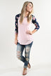Pink & Navy Floral Baseball Tee
