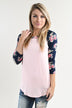 Pink & Navy Floral Baseball Tee