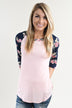 Pink & Navy Floral Baseball Tee