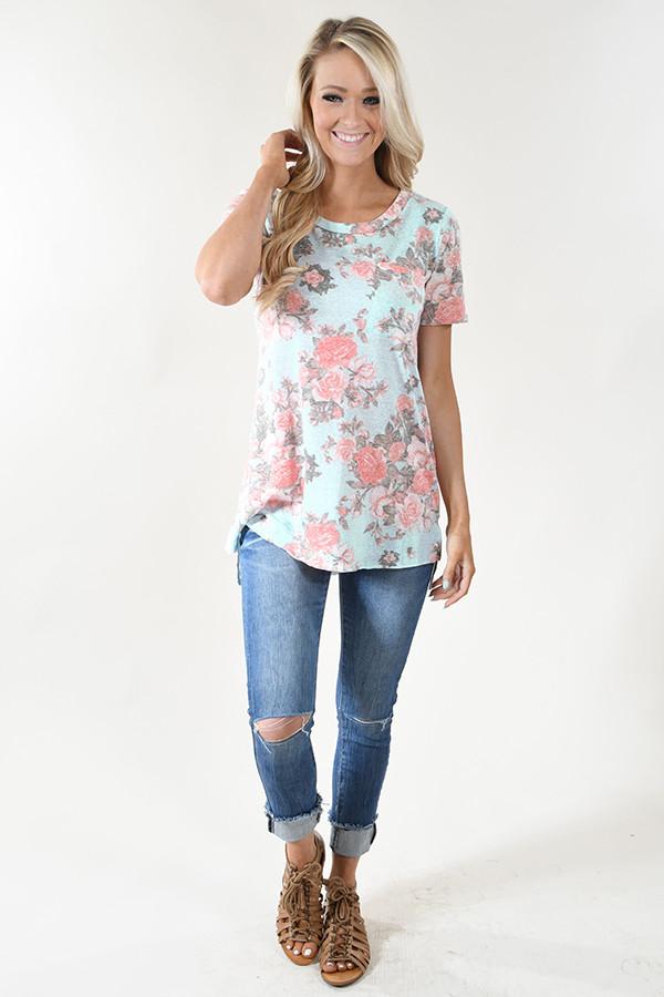 Vintage Wash Floral Top ~ Blue