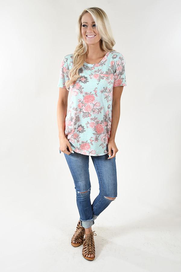Vintage Wash Floral Top ~ Blue