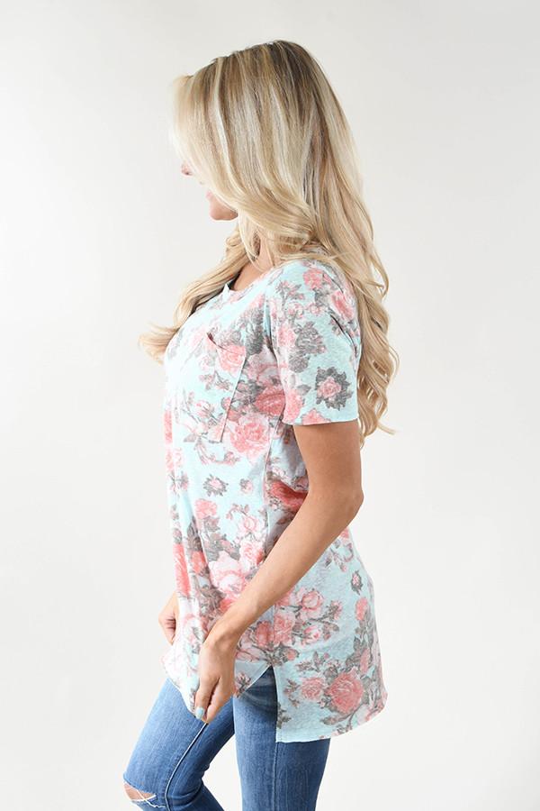 Vintage Wash Floral Top ~ Blue