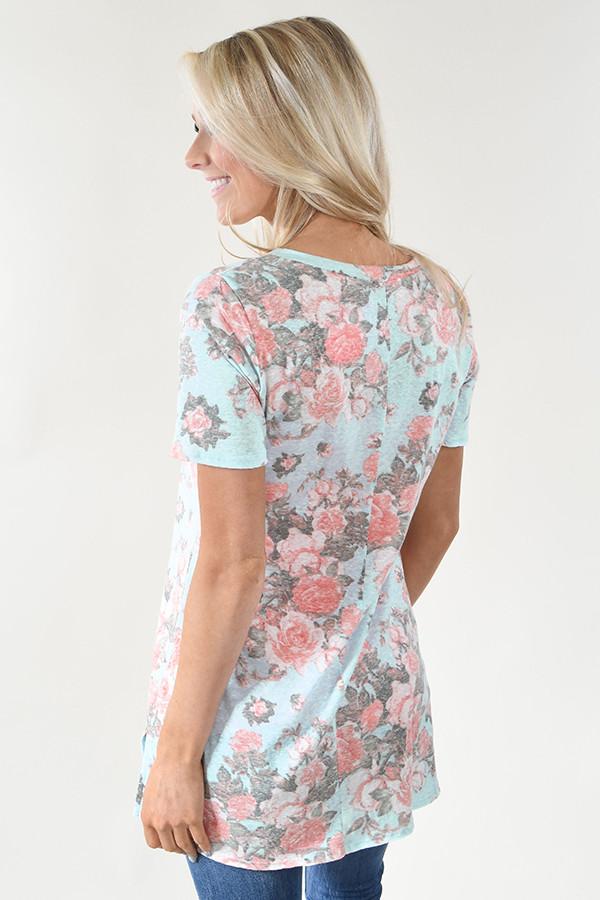 Vintage Wash Floral Top ~ Blue