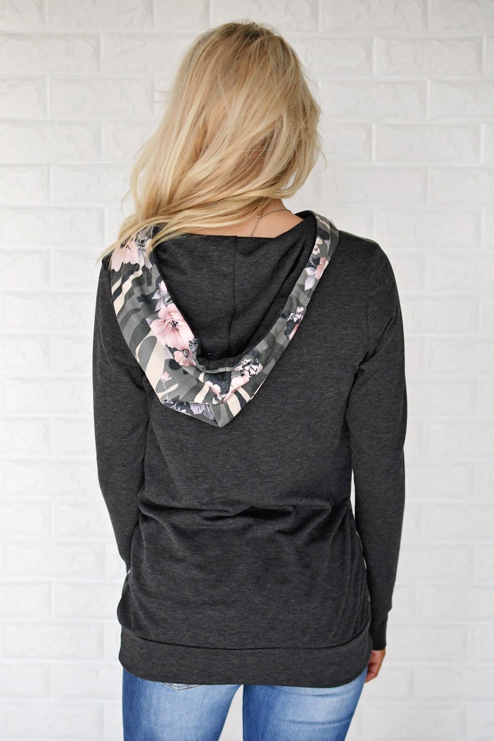 Camo & Floral Hoodie ~ Charcoal